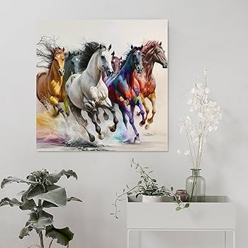 Amazon.co.jp: 絵画 走っている馬の群れインテリア 絵画 落書き風の